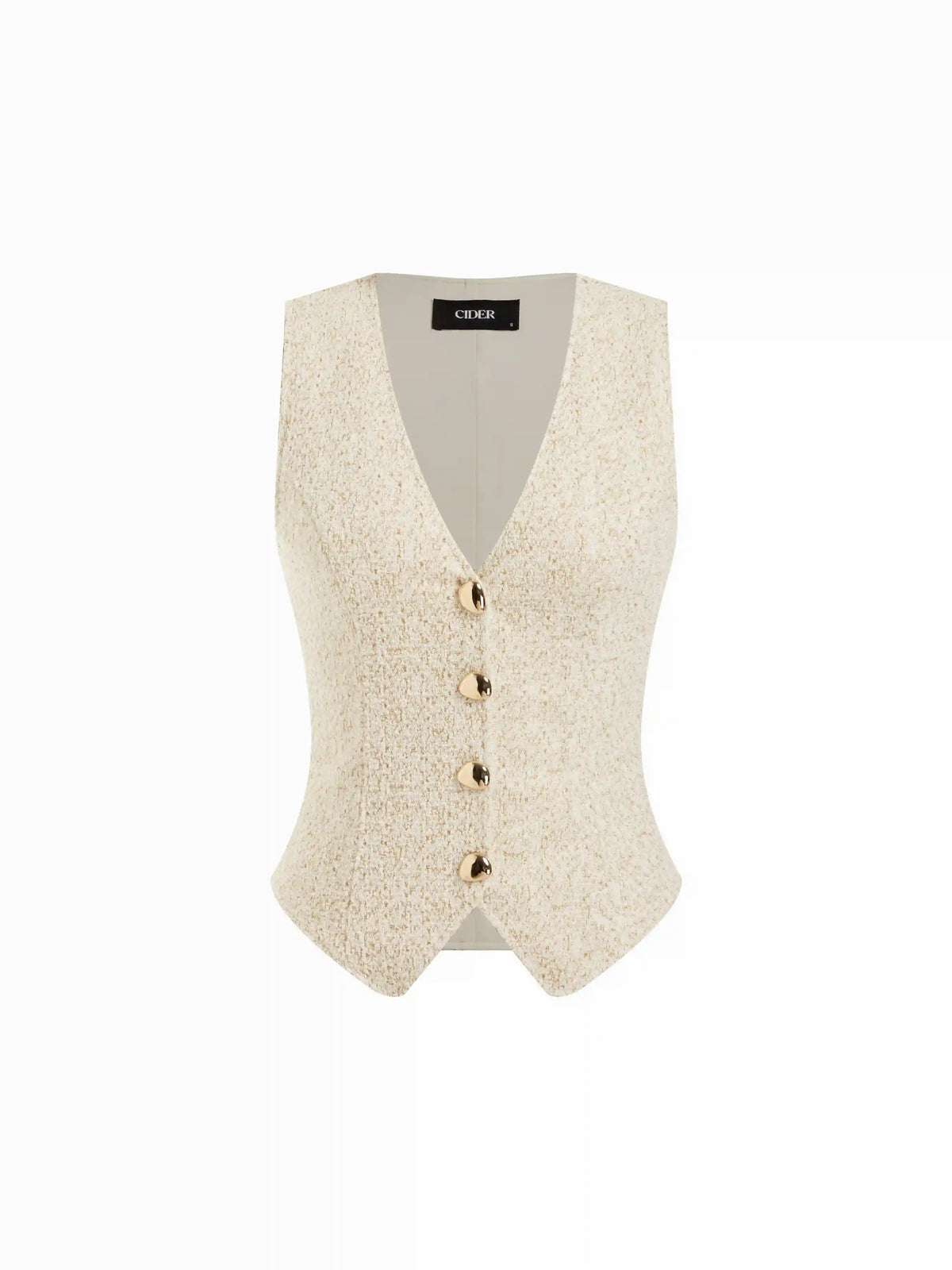 Cotton-blend Textured V-neck Blazer Vest With Metal Button Detail