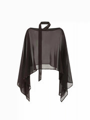 Chiffon Boat Neck Cloak Sleeve See-through Oversized Cape With Scarf