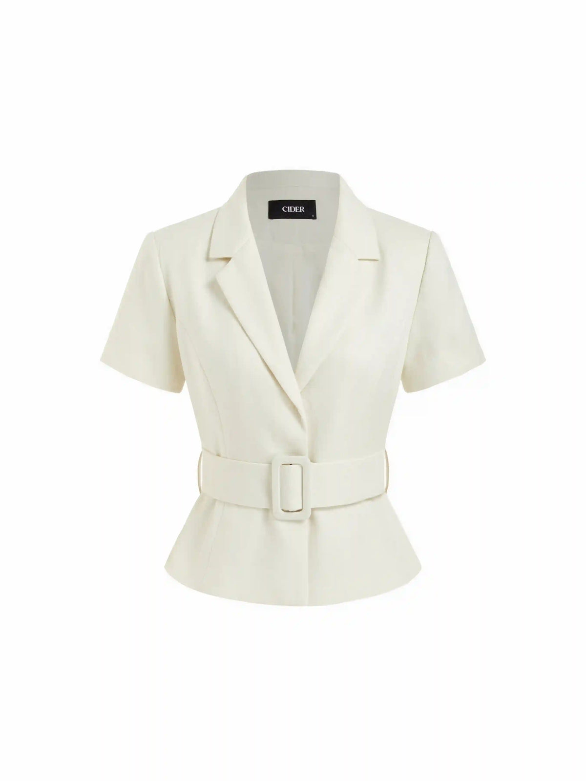 Collar Short Sleeve Peplum Belted Blazer With Shoulder Pads