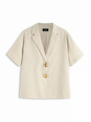 Linen-blend Collar Metal Button Oversized Blazer Curve & Plus