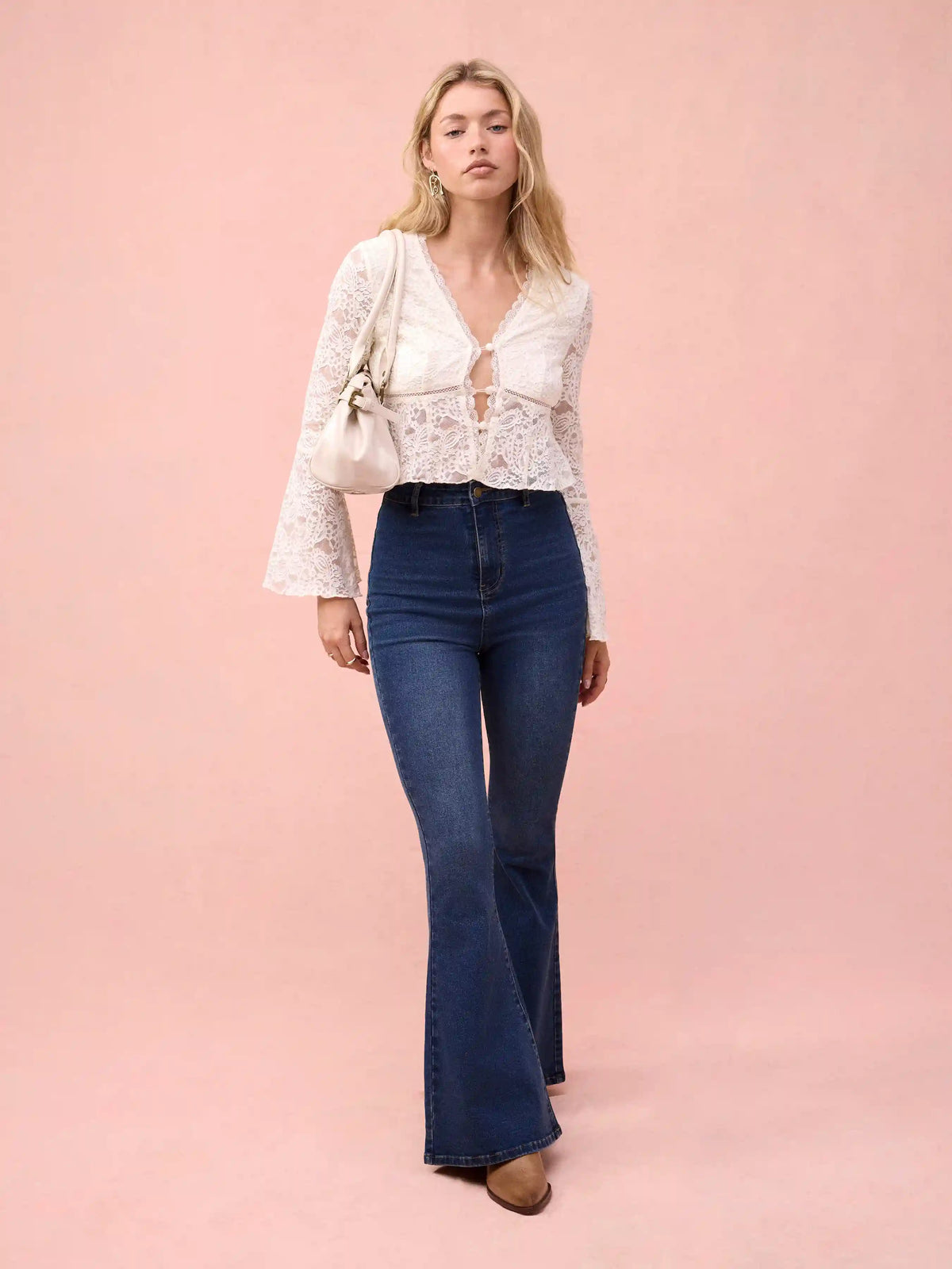 Washed Denim High Rise Flared Jeans