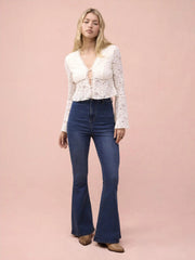 Washed Denim High Rise Flared Jeans