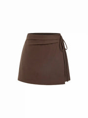 Linen-blend Wrap Front A-line Split Mini Skort