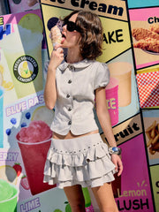 Low Rise Ruffled Metal Detail Layered Mini Skort