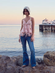 Chiffon V-neck Ruffle Hem Layered Blouse