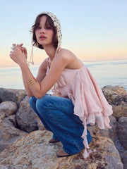 Chiffon V-neck Ruffle Hem Layered Blouse