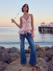 Chiffon V-neck Ruffle Hem Layered Blouse