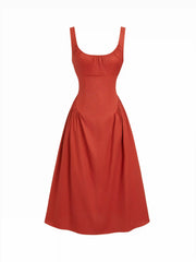 Cotton Scoop Neckline A-line Midi Dress
