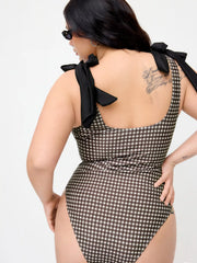 Shaping Gingham Bowknot Ruched One Piece Swimsuit Curve & Plus
