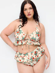 Shaping V-neck Strawberry Graphic Bracelet Full Coverage Bikini Swimsuit Curve & Plus
