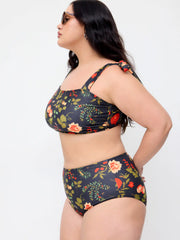 Square Neck Floral Bracelet Cheeky Shaping Bikini Set With Sarong Curve & Plus