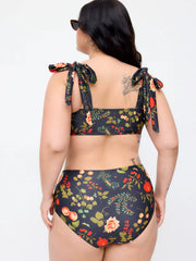 Square Neck Floral Bracelet Cheeky Shaping Bikini Set With Sarong Curve & Plus