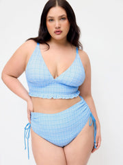 V-neck Tartan Shirred Triangle Drawstring Bikini Set Curve & Plus