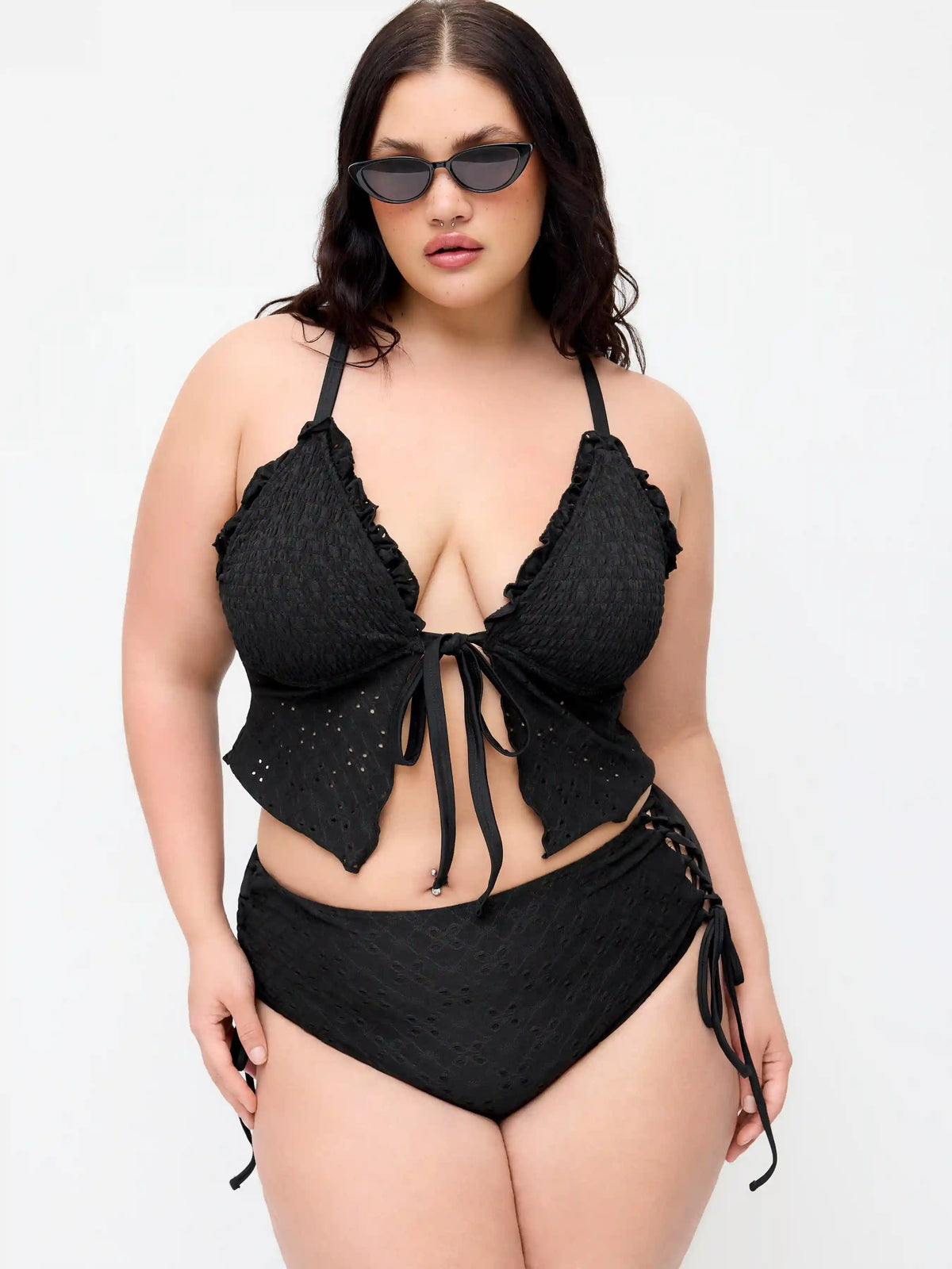 Pointelle Sweetheart Criss-Cross Full Coverage Bikini Set Curve & Plus