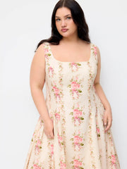 Floral Square Neck Flared Maxi Dress Curve & Plus