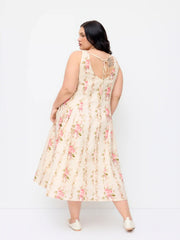 Floral Square Neck Flared Maxi Dress Curve & Plus