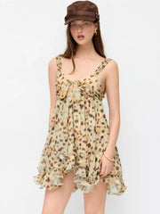 Chiffon Sweetheart Bowknot Ruffled Babydoll Mini Dress