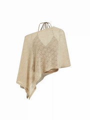 Textured Asymmetrical Neck Poncho Top & V-Neck Cami Top