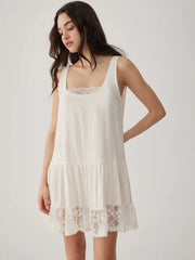 Oversized Square Neckline Lace Trim Mini Nightdress