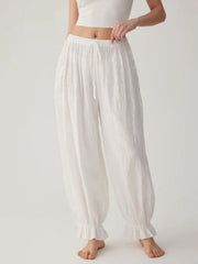 Cotton-blend Mid Rise Lace Drawstring Bloomer Lounge Trousers