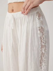 Cotton-blend Mid Rise Lace Drawstring Bloomer Lounge Trousers