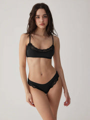 Jersey U-neckline Lace Trim Lingerie Set