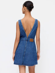 Cider Denim V-Neck Metal Detail Oversized A-line Mini Dress