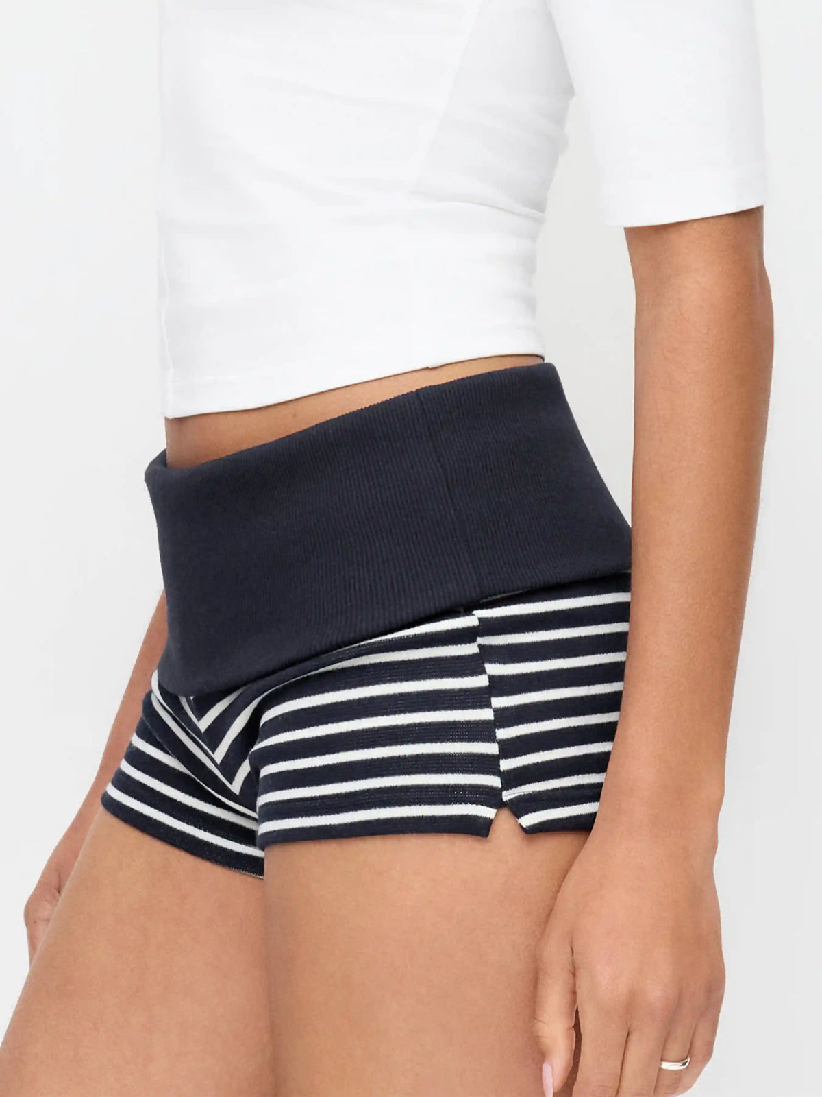 High Stretch Striped Low Rise Micro Shorts