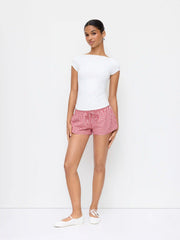 Cotton-blend Low Rise Gingham Twist Knot Shorts
