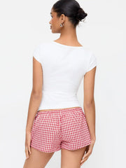 Cotton-blend Low Rise Gingham Twist Knot Shorts