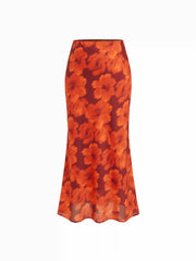 Floral Mid Rise Mermaid Maxi Skirt