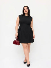 Boat Neck Flared Mini Dress Curve & Plus