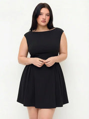 Boat Neck Flared Mini Dress Curve & Plus