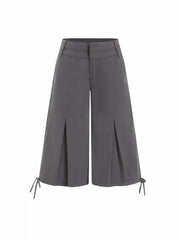 Washed Denim Low Rise Drawstring Hem Pleated Oversized Jogger Bermuda Jorts