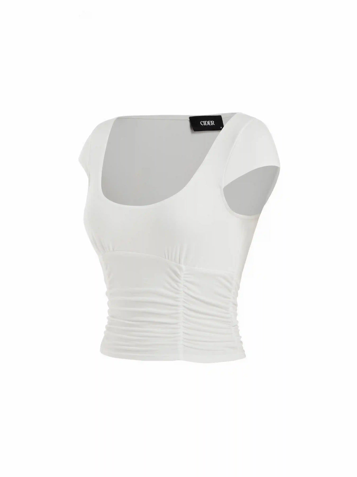 High Stretch Viscose Scoop Neck Ruched Short Sleeve Top
