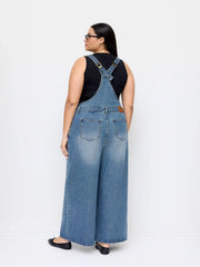 Denim Deep V-neck Buckle Wide Leg Overalls Curve & Plus