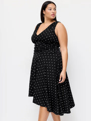 Cotton Polka Dot Asymmetrical Ruched Hem Midi Dress Curve & Plus
