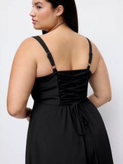 Square Neck Bowknot Corset Ruffle Split Cami Maxi Dress Curve & Plus