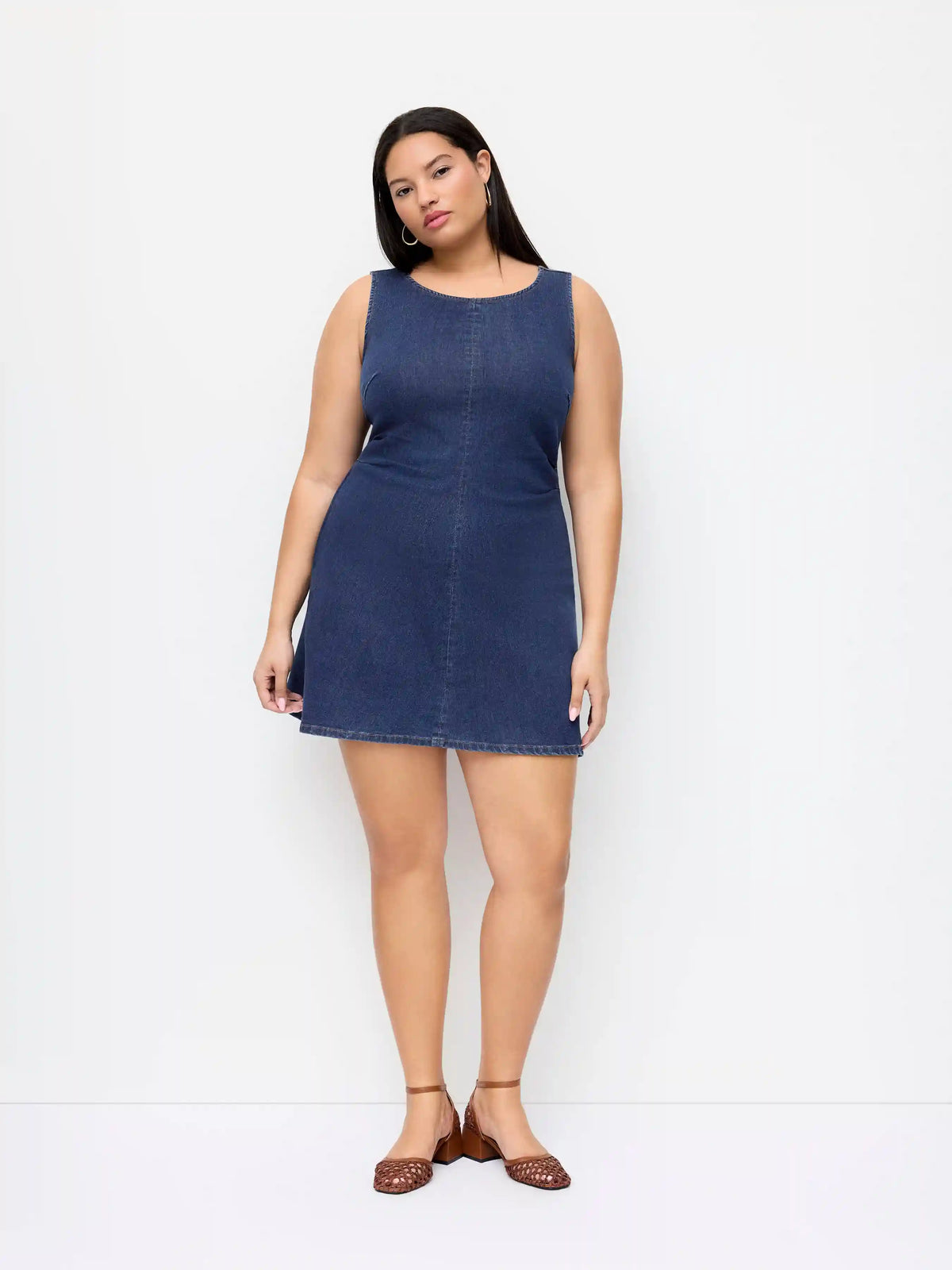 Stretch Denim Ruched Zipper Mini Dress Curve & Plus
