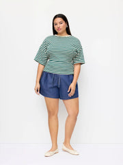 Denim Mid Rise Bowknot Shorts Curve & Plus