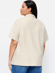 Linen-blend Collar Metal Button Oversized Blazer Curve & Plus