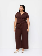 Cotton-blend Hooded Wrap Top & Mid Rise Elastic Waist Trousers Set Curve & Plus
