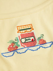 Cotton-blend Fruit Embroidery Bowknot Short Sleeve Tee Curve & Plus