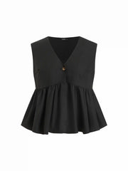 Linen-blend V-neck Ruched Peplum Top & Mid Rise Wide Leg Trousers Set Curve & Plus