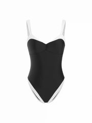 Colorblock Square Neck Ruched Contrast Trim One-piece Swimsuit
