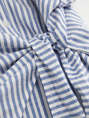Cotton-blend Polo Collar Striped Draped Mini Dress Curve & Plus