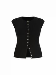 Round Neck Button Front Tank Top Curve & Plus