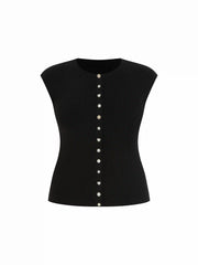 Round Neck Button Front Tank Top Curve & Plus