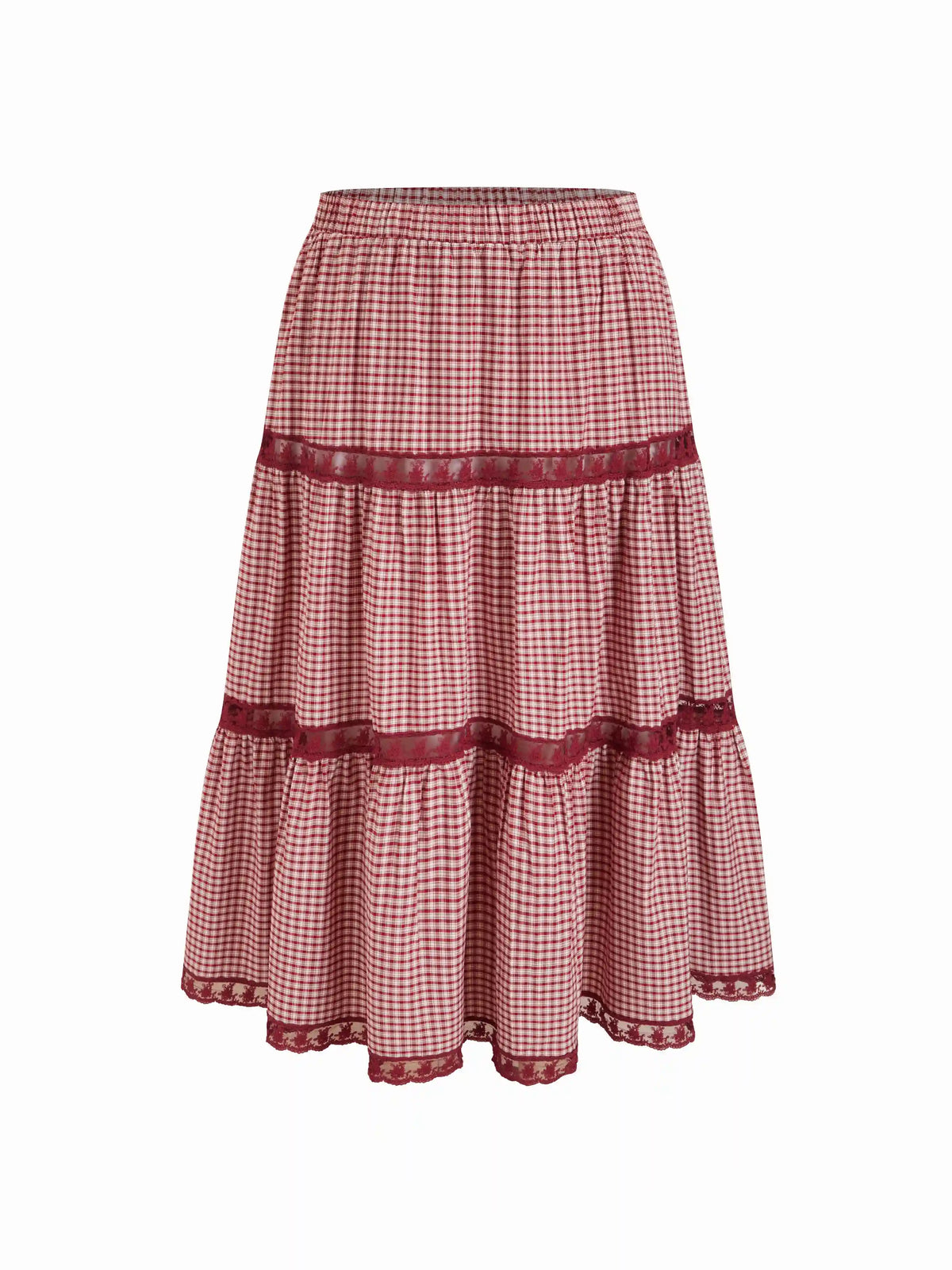 Cotton-blend Mid Rise Gingham Lace Flared Maxi Skirt Curve & Plus