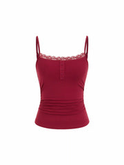 Lace Panel Ruched Henley Cami Top